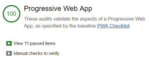 100% to PWA tests on Lighthouse